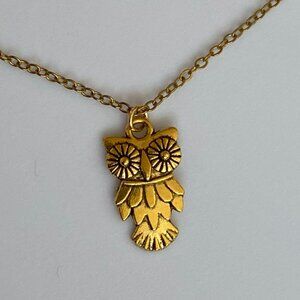 NWT Handmade Owl Necklace 18K Gold Plated Stainless Steel Dainty Jewelry Bird